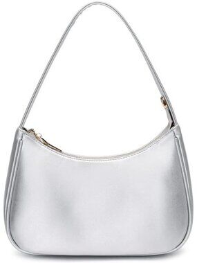 Women Silver White 1 Shoulder Tote Bag Cute Hobo Mini Clutch Zipper Bag